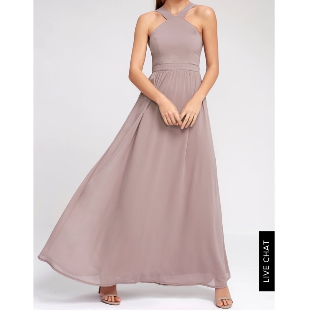 LULU’S AIR OF ROMANCE TAUPE MAXI DRESS